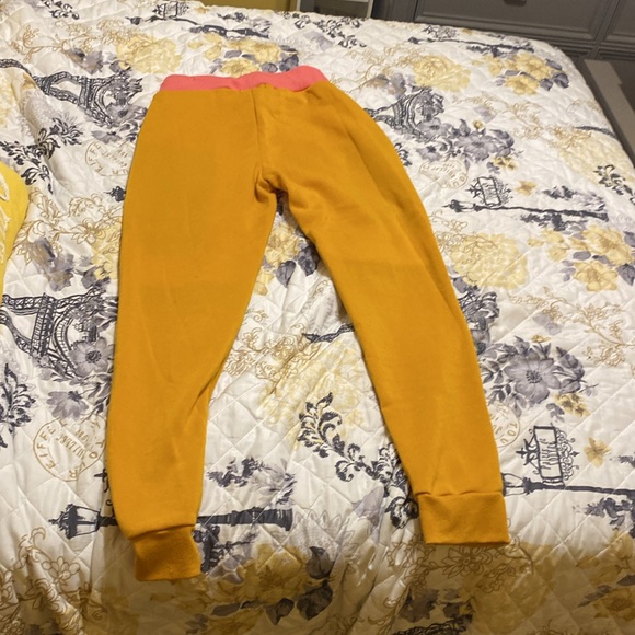 mustard brown,pink,teal & white zip up hoodie and sweatpants set - Picture 2 of 4